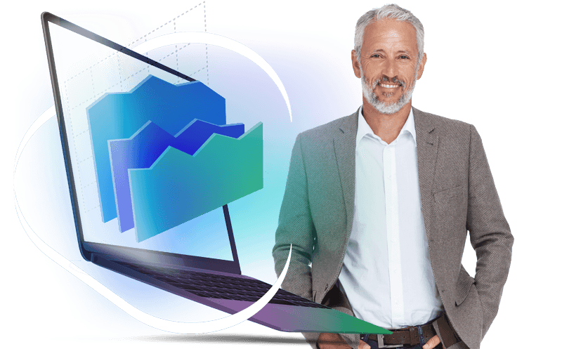 Call to action man met lignups logo en raster met laptop