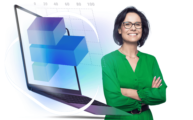 Call to action vrouw en laptop met raster en lignups logo